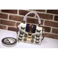 Gucci 470270 Sylvie Animal Studs Leather Mini Bag White