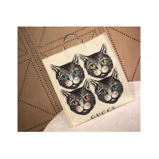 Gucci 484690 4 Cat Print Cotton Canvas Tote Bags White