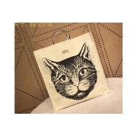 Gucci 484690 Cat Print Cotton Canvas Tote Bags White