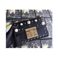 Guccci 432182 Padlock Studded Leather Shoulder Bag Black