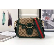 Gucci 383848 Lady Web Original GG Canvas Shoulder Bag Green