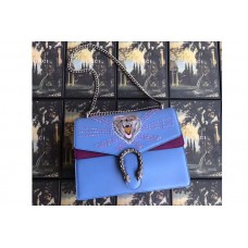 Gucci 403348 Dionysus Embroidered Leather Shoulder Bag Blue/Wine