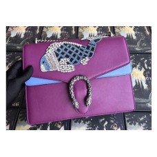 Gucci 403348 Dionysus Embroidered Leather Shoulder Bag Purple/Blue