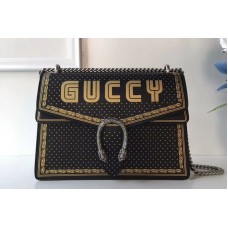 Gucci 403348 Dionysus Guccy Leather Shoulder Bag Black