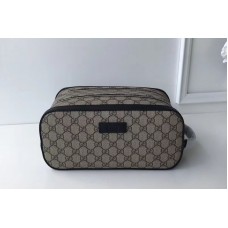 Gucci 406395 GG Supreme Coffee Canvas With Black Leather Toiletry Case