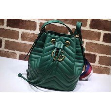 Gucci 476674 GG Marmont Quilted Leather Bucket Bag Green