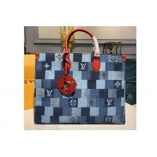 Louis Vuitton M44992 LV Onthego GM tote bag in Blue/Red Monogram Denim canvas