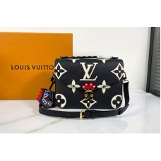 Louis Vuitton M45385 LV Crafty Pochette Métis handbag in Black Embossed grained cowhide leather