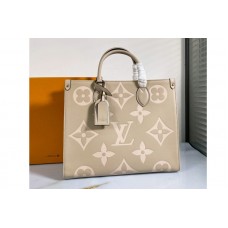 Louis Vuitton M45494 LV OnTheGo MM medium tote bag Cream Embossed grained cowhide leather