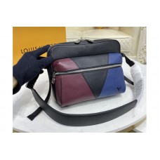 Louis Vuitton M30703 LV Outdoor Messenger Bag in Burgundy, black and navy blue Taiga leather