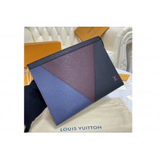Louis Vuitton M30718 LV Pochette Voyage MM in Burgundy, black and navy blue Taiga leather