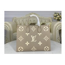 Louis Vuitton M45494 LV OnTheGo MM Tote bag in Tourterelle Gray/Cream Embossed grained cowhide leather