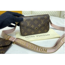 Louis Vuitton M80091 LV Pochette Felicie in Monogram canvas With Pink Strap