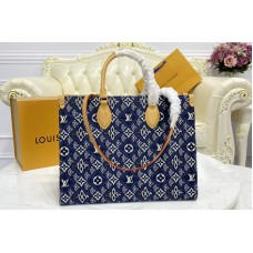 Louis Vuitton M57396 LV OnTheGo GM tote bag in Blue Jacquard Since 1854 textile