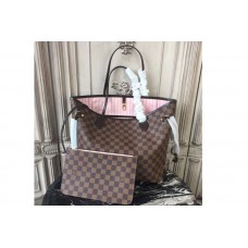 Louis Vuitton N41603 Neverfull MM Damier Ebene Canvas Bags Pink
