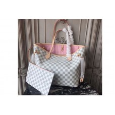 Louis Vuitton N41605 Neverfull MM Damier Azur Canvas Bags Pink