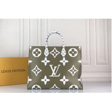 Louis Vuitton M44571 LV Onthego tote bags Monogram coated canvas Khaki Green/White/Beige/Crème Beige