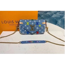 Louis Vuitton M67531 LV New Wave Chain Pochette Bags Blue Monogram Denim
