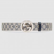 Gucci Beige/blue GG Supreme Belt With G Buckle