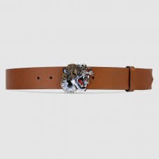 Gucci Camarel Leather Belt With Tiger Buckle