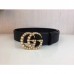 Gucci Black Leather Belt With Pearl Double G Buckle