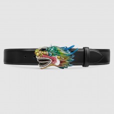 Gucci Camarel Leather Belt With Dragon Buckle