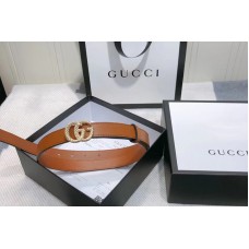 Gucci 2cm Leather belt with torchon Double G buckle in Brown Leather