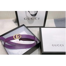 Gucci 2cm Leather belt with torchon Double G buckle in Purple Leather