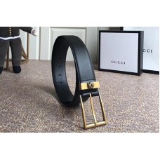 Gucci 474811 4cm Leather belt Gold buckle in Black leather