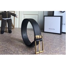 Gucci 474811 4cm Leather belt Gold snake buckle in Black leather
