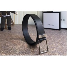 Gucci 474811 4cm Leather belt Silver buckle in Black leather