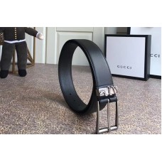 Gucci 474811 4cm Leather belt Silver snake buckle in Black leather