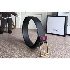 Gucci 474811 4cm Leather belt with Red/Blue Web in Black leather