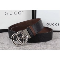 Men&#8217;s Gucci 40mm Reversible leather belt with Shiny Silver Double G buckle in Black Leather