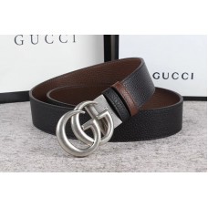 Men&#8217;s Gucci 40mm Reversible leather belt with Silver Double G buckle in Black Leather