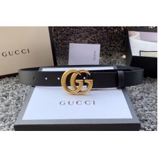 Men&#8217;s Gucci 414516 30mm Leather belt with Gold Double G buckle in Black Leather
