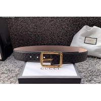 Men&#8217;s Gucci 449716 40mm Gucci Signature belt with Gold GG Buckle in Black Signature leather