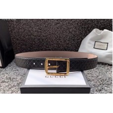 Men&#8217;s Gucci 449716 40mm Gucci Signature belt with Gold GG Buckle in Black Signature leather