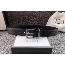 Men&#8217;s Gucci 449716 40mm Gucci Signature belt with Silver GG Buckle in Black Signature leather
