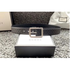 Men&#8217;s Gucci 449716 40mm Gucci Signature belt with Silver GG Buckle in Black Signature leather