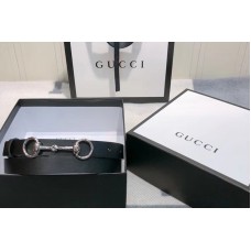 Women&#8217;s Gucci 230127 Leather belt 2cm Silver Buckle in Black Leather