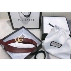 Women&#8217;s Gucci 2cm Leather belt with torchon Double G buckle in Bordeaux Leather