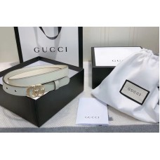 Women&#8217;s Gucci 2cm Leather belt with torchon Double G buckle in White Leather