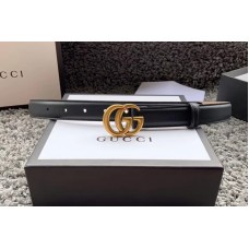 Women&#8217;s Gucci 370717 25mm Leather belt with Gold Double G buckle in Black Leather