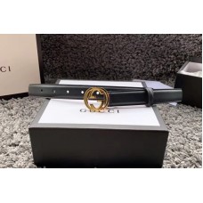 Women&#8217;s Gucci 370717 25mm Leather belt with Interlocking Gold G buckle in Black Leather