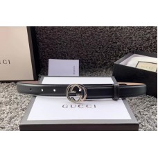 Women&#8217;s Gucci 370717 25mm Leather belt with Interlocking Silver G buckle in Black Leather