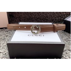 Women&#8217;s Gucci 370717 25mm Leather belt with Interlocking Silver G buckle in Caramel Leather