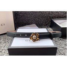 Women&#8217;s Gucci 370717 GG Marmont 25mm Leather belt with Flower Buckle in Black Leather