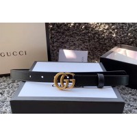 Women&#8217;s Gucci 409417 20mm Leather belt with Gold Double G buckle in Black Leather
