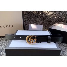 Women&#8217;s Gucci 409417 20mm Leather belt with Gold Double G buckle in Black Leather